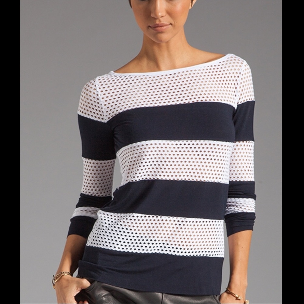 Bailey 44 Striped Mesh Long Sleeve Top